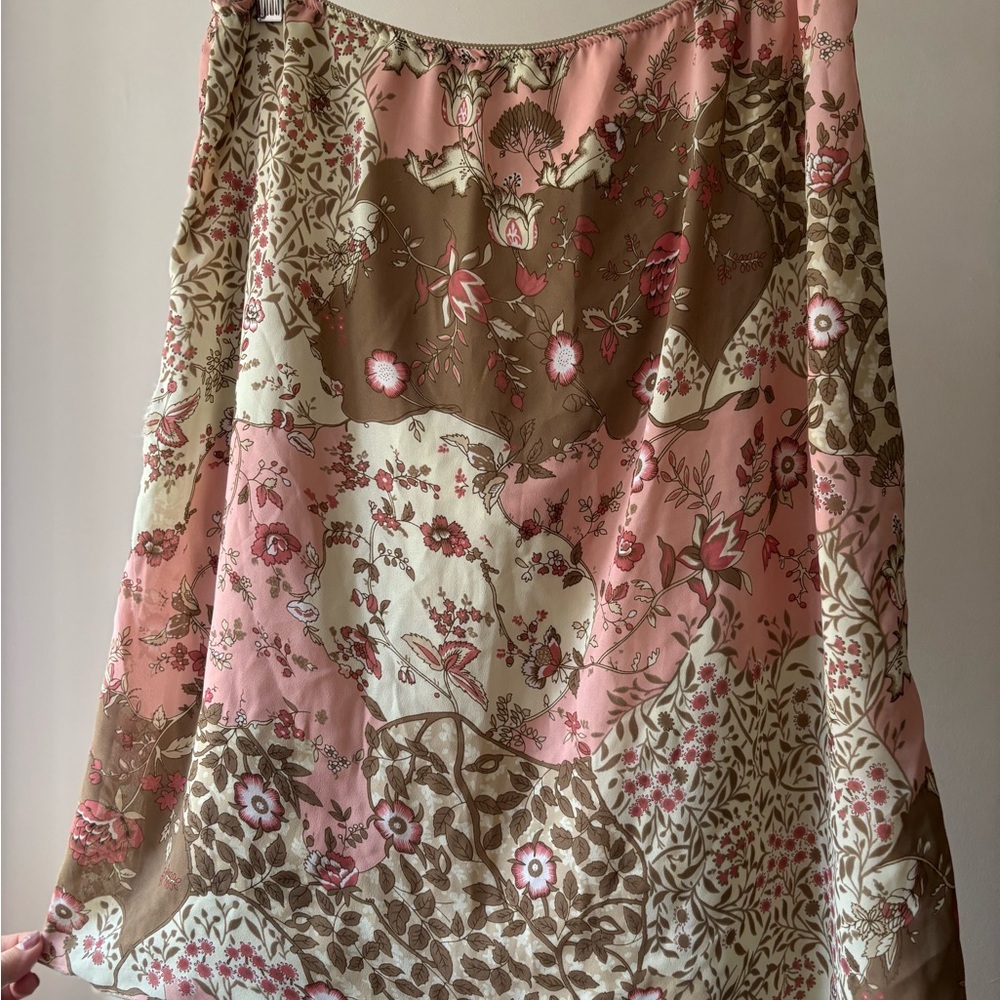 1990s Floral Patchwork Midi Skirt - Pink & Brown | Made in Canada